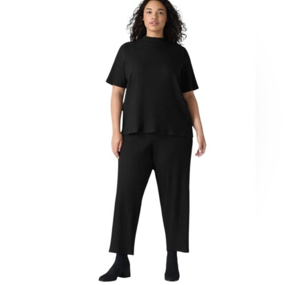 Eileen Fisher Ankle Length Rib Wide-Leg Solid Black NWOT Size 1X
